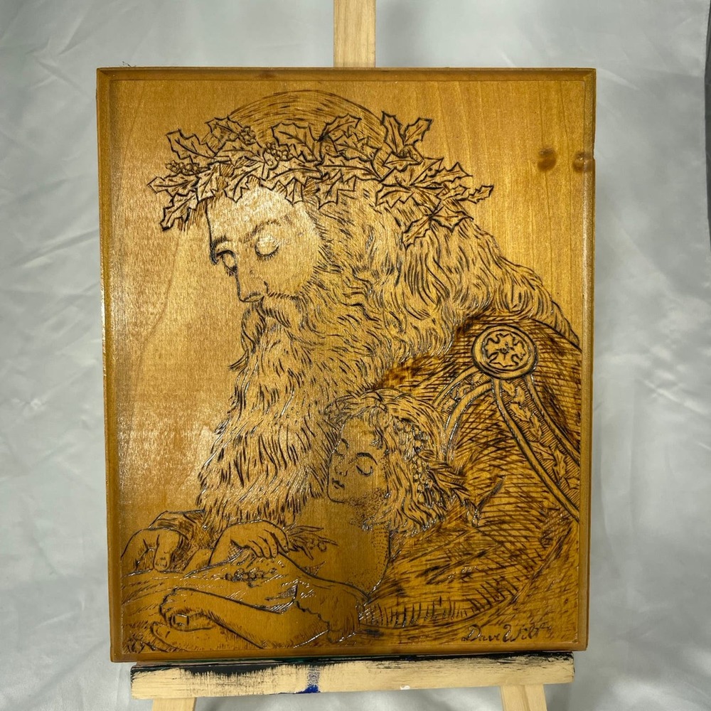 VTG 1970s Father Christmas Pyrography art